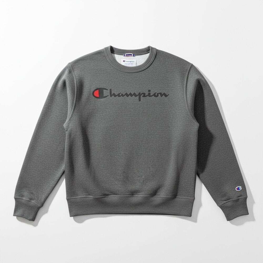 Champion Gray Script Logo Crewneck Sweatshirt Pullover Athletic Streetwear S